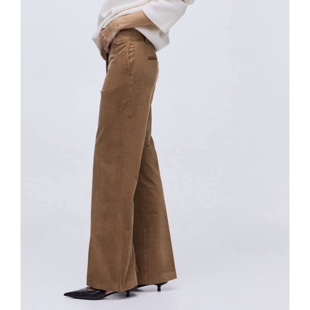 H&M Divided Camel Tan Corduroy Slim Straight Leg Pants Womens Size 2 US